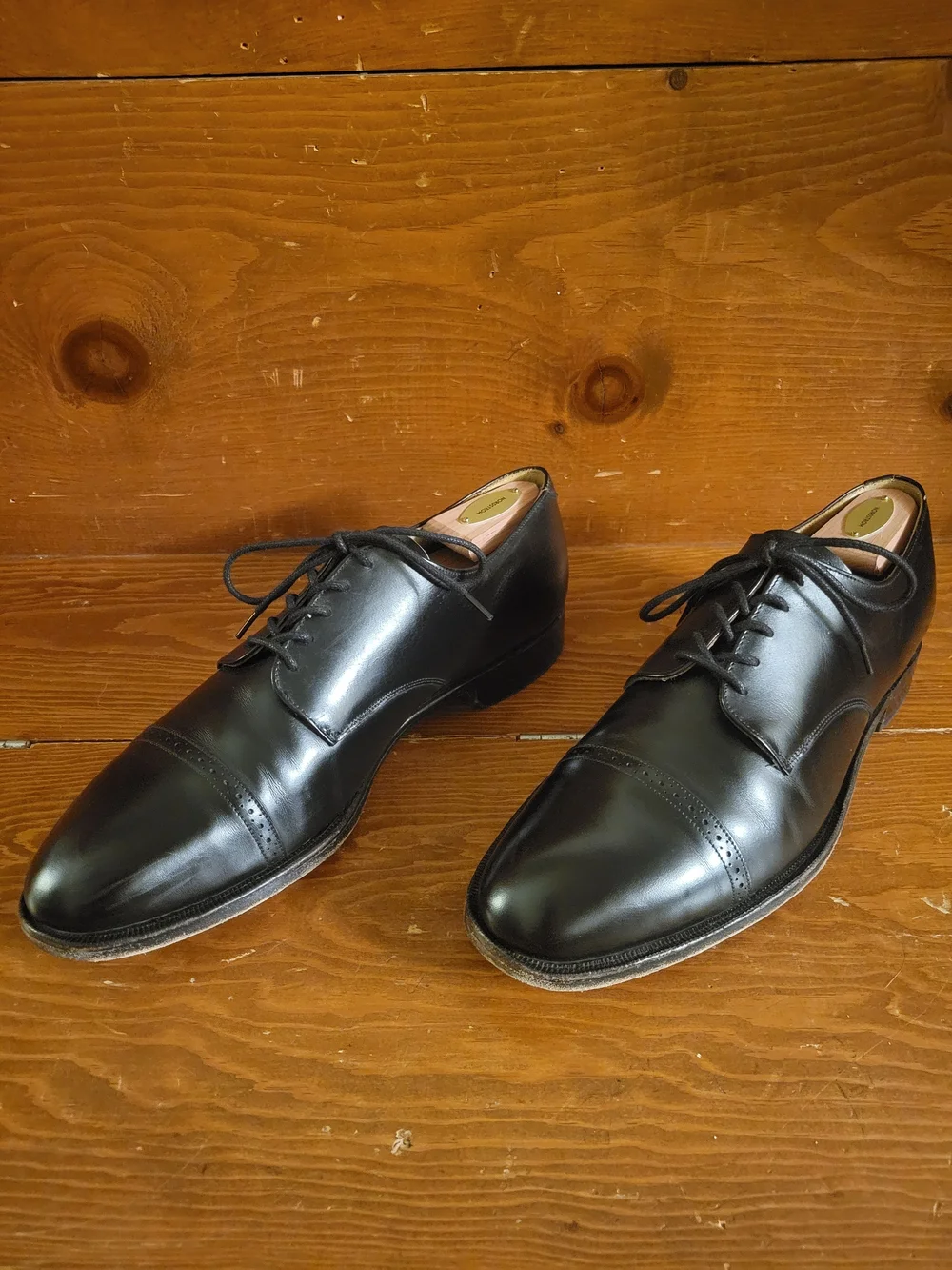 Johnston & Murphy Black Cap-Toe Derby Shoes